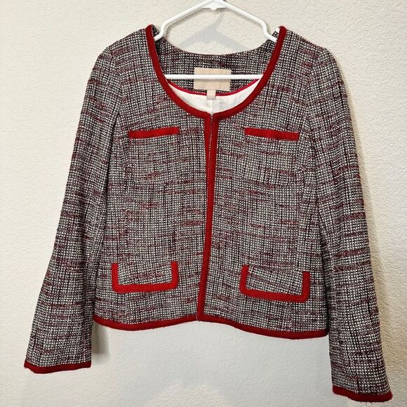 Banana Republic Black & Red Tweed Open Front Blazer Jacket - Size 10 - EUC - Picture 1 of 7